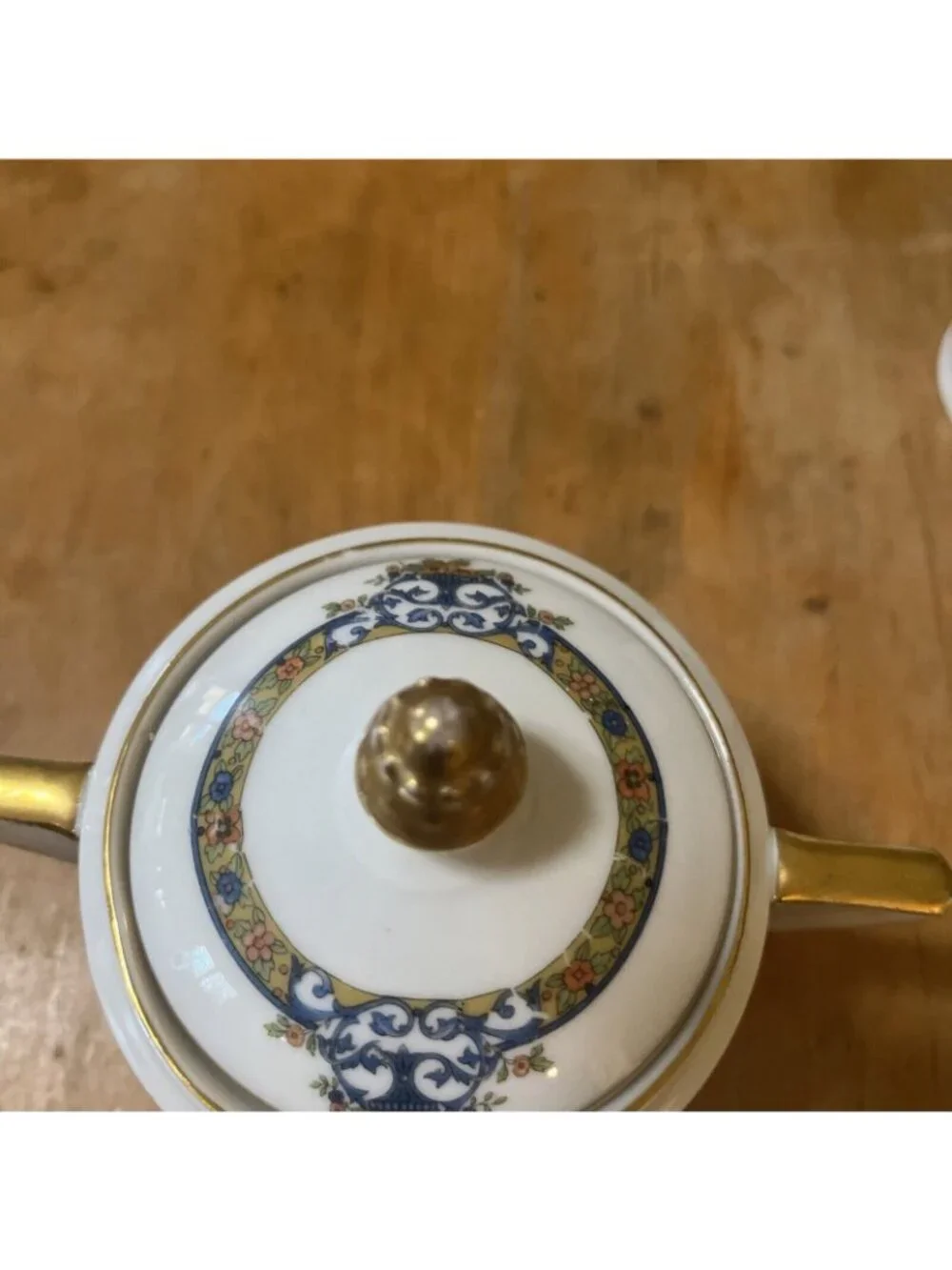 Pirkenhammer Czechoslovakia Cream & Sugar w/ Lid marienbad Gilded Blue Floral